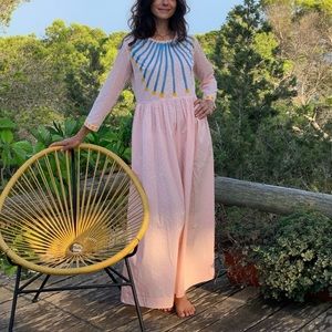 Soler UK midi-maxi dress (cream with blue checks/gold speckles)